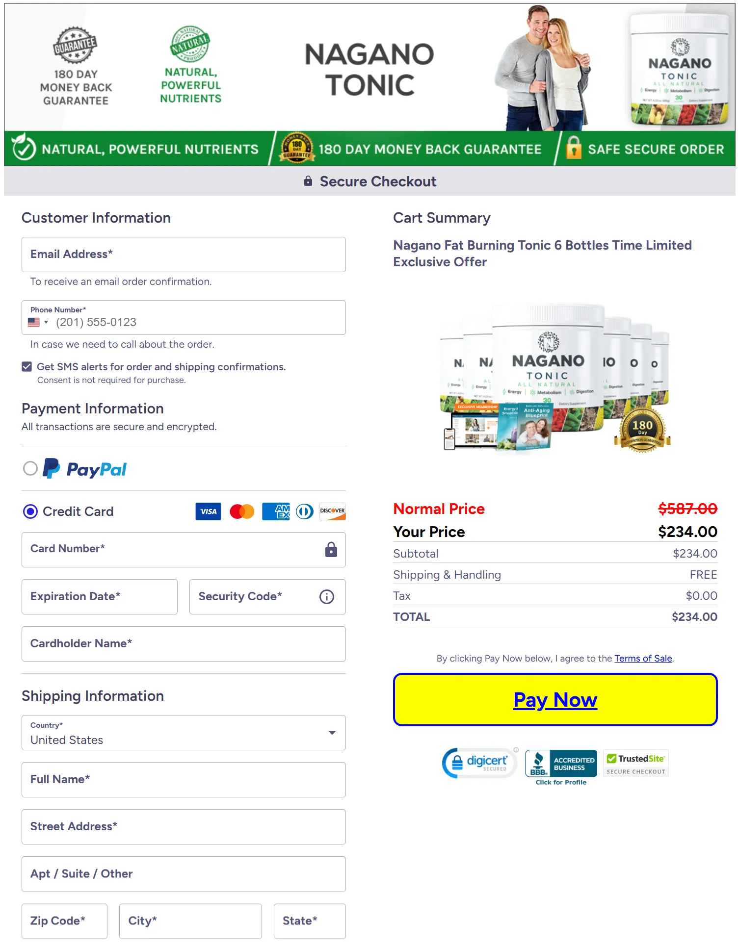 Nagano Tonic checkout page